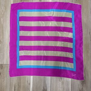 Kenya Vintage Silk Scarf Fuchsia, Turquoise Tan Square